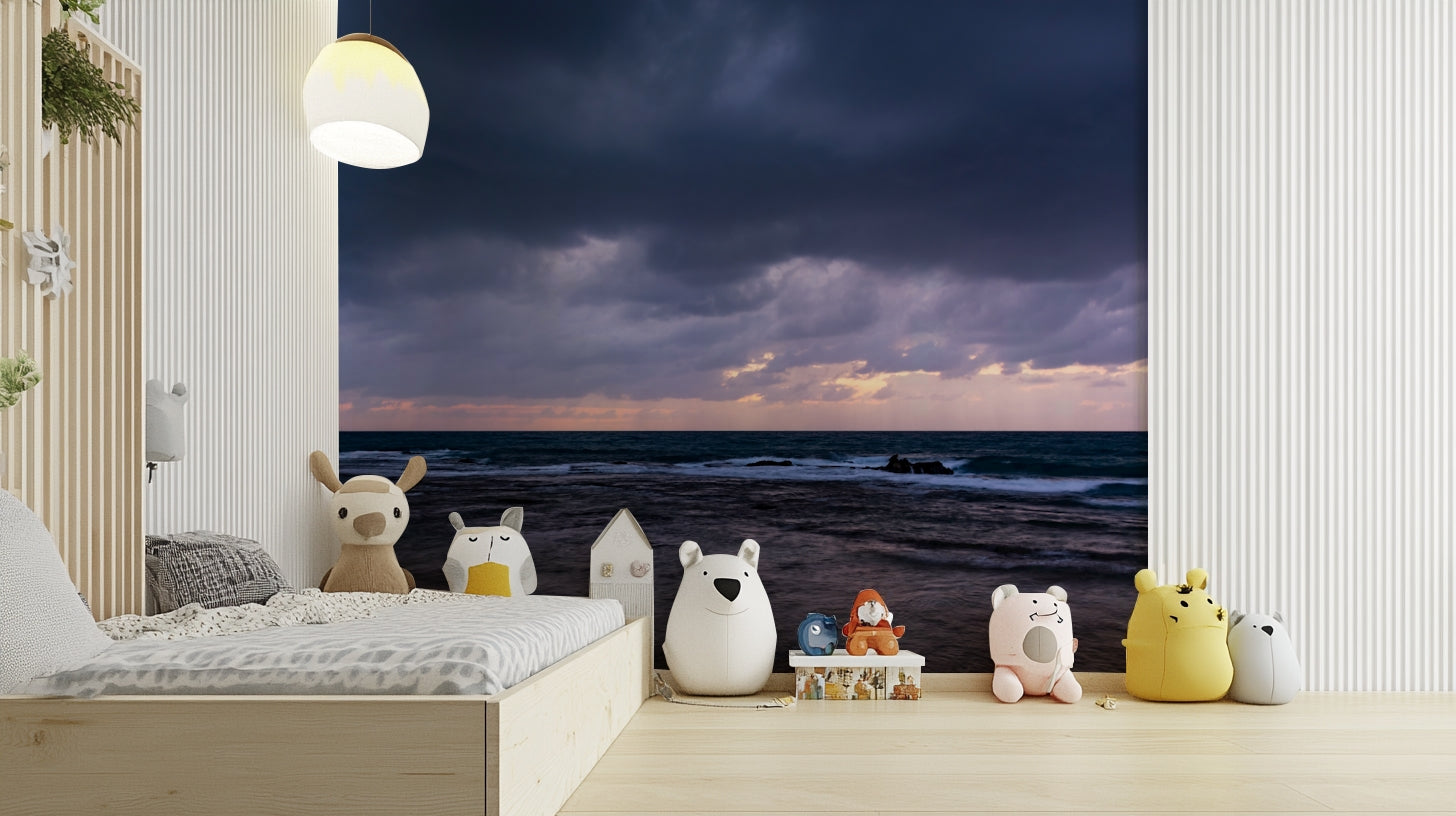 A calming modern design wallpaper mural that defines a space.

