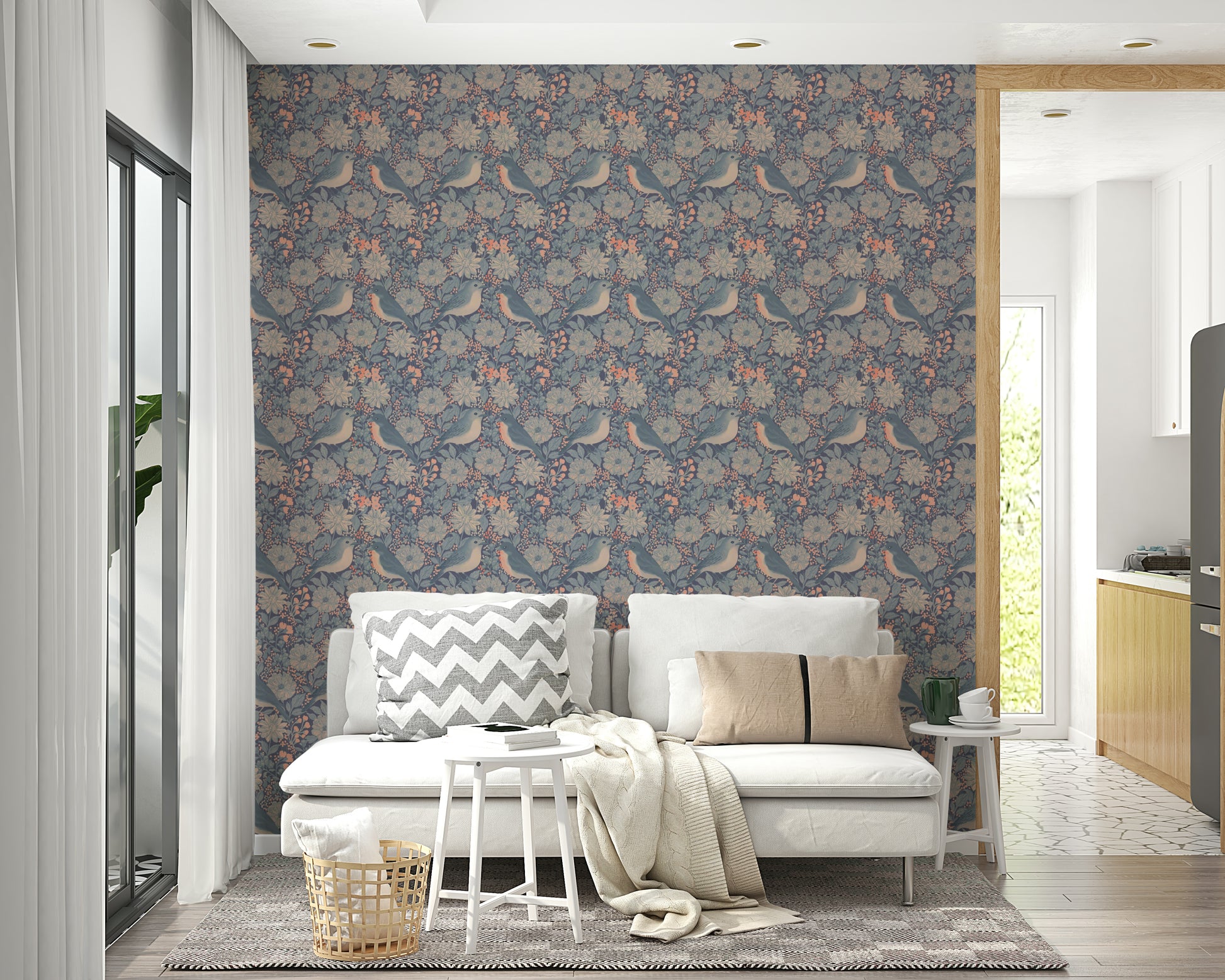 An artistic nature bird mural for home decor.

