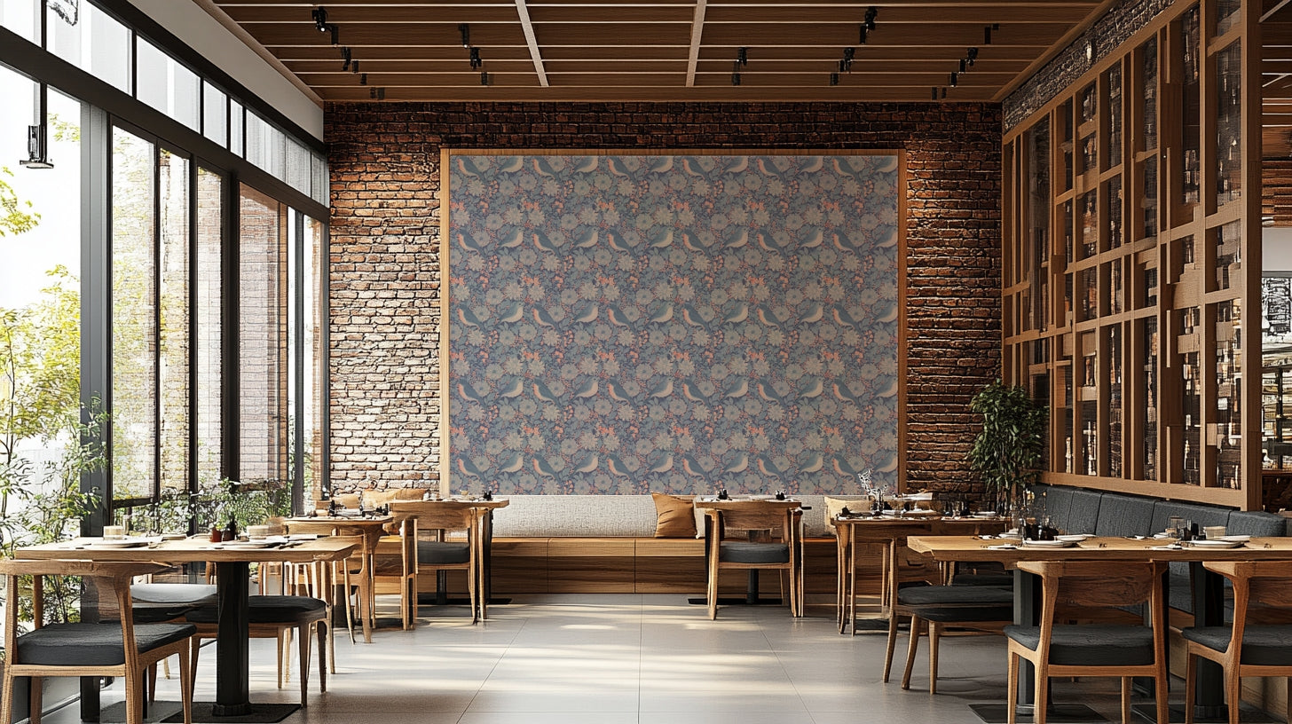 A beautiful serene aviary wallpaper mural with graceful birds.

