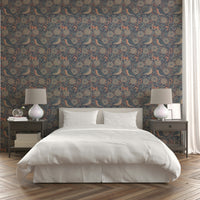 A tranquil bird and floral wall mural for elegant decor.

