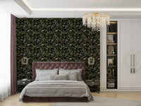 A peaceful flower design mural on decorative wallpaper.

