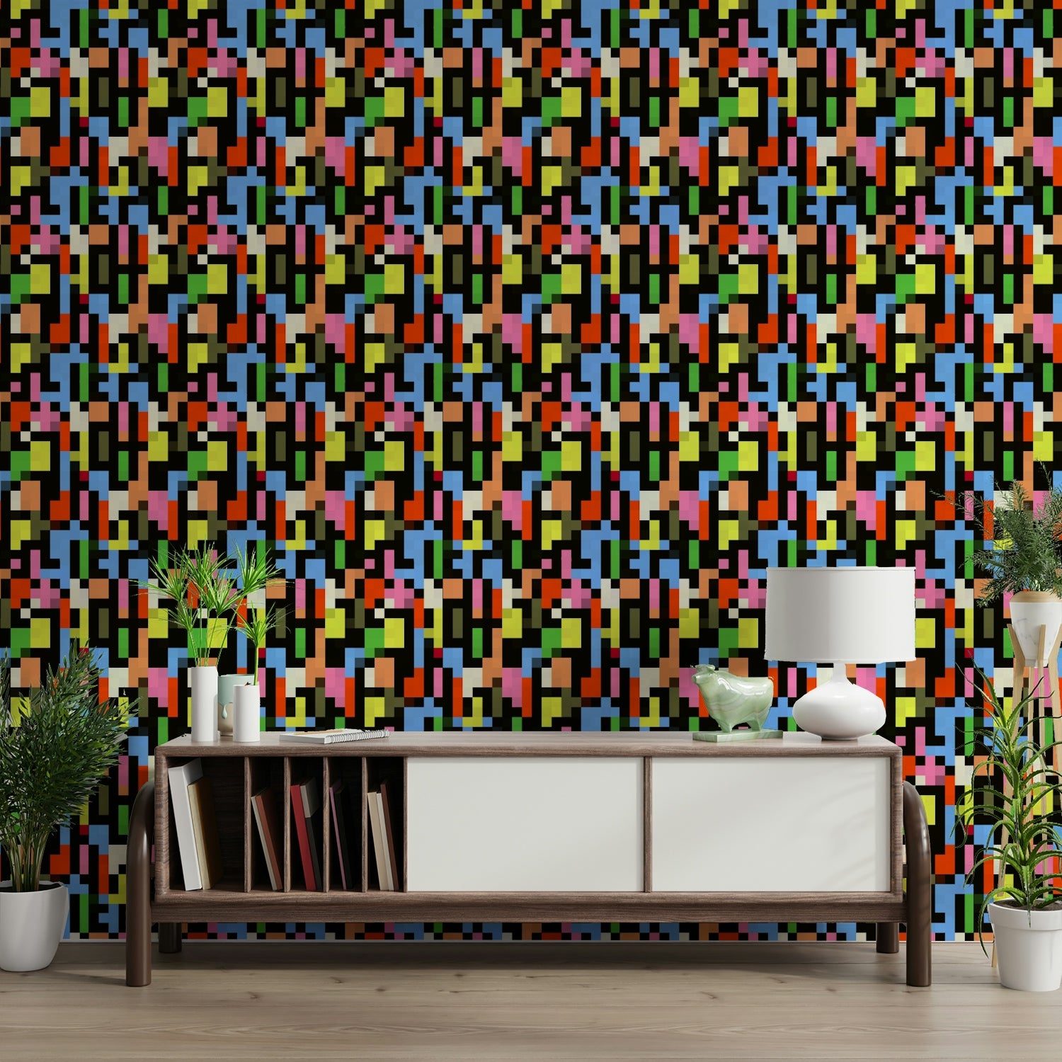 A contemplative geometric design wallpaper mural for a feature wall.

