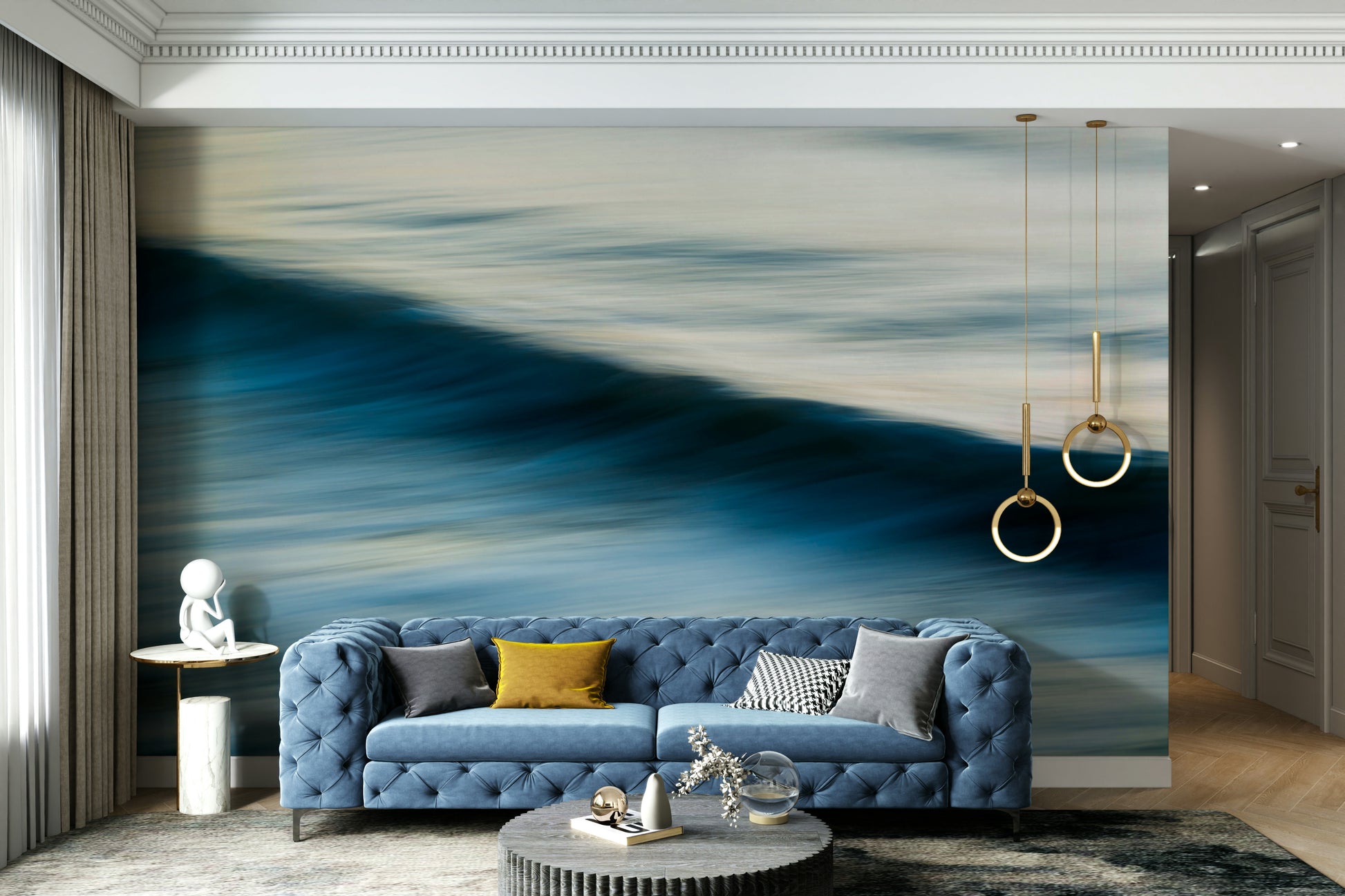 A contemplative wave texture wallpaper mural for a feature wall.

