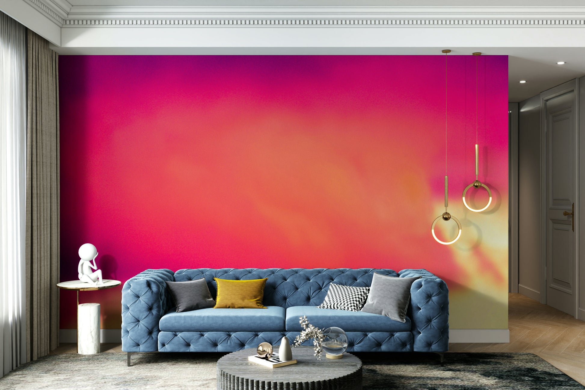 A graceful subtle cloud wall mural in bright blue tones.

