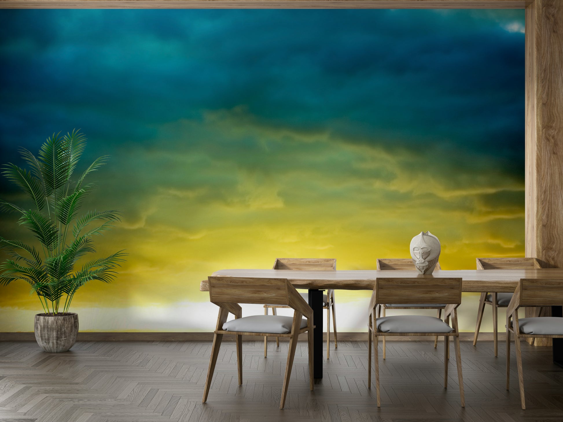 A calming hopeful design wallpaper mural that defines a space.

