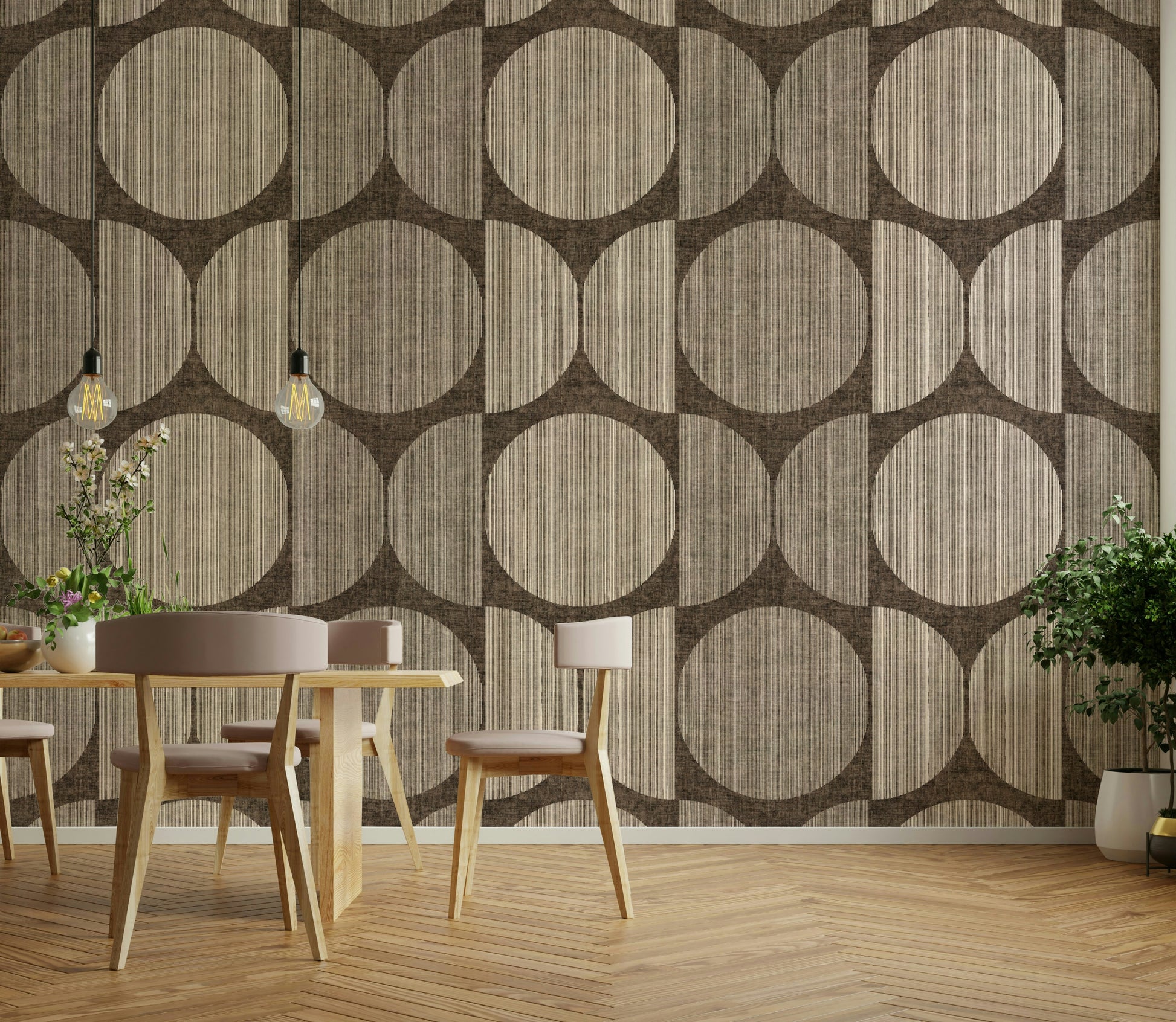 A calming retro design wallpaper mural that defines a space.

