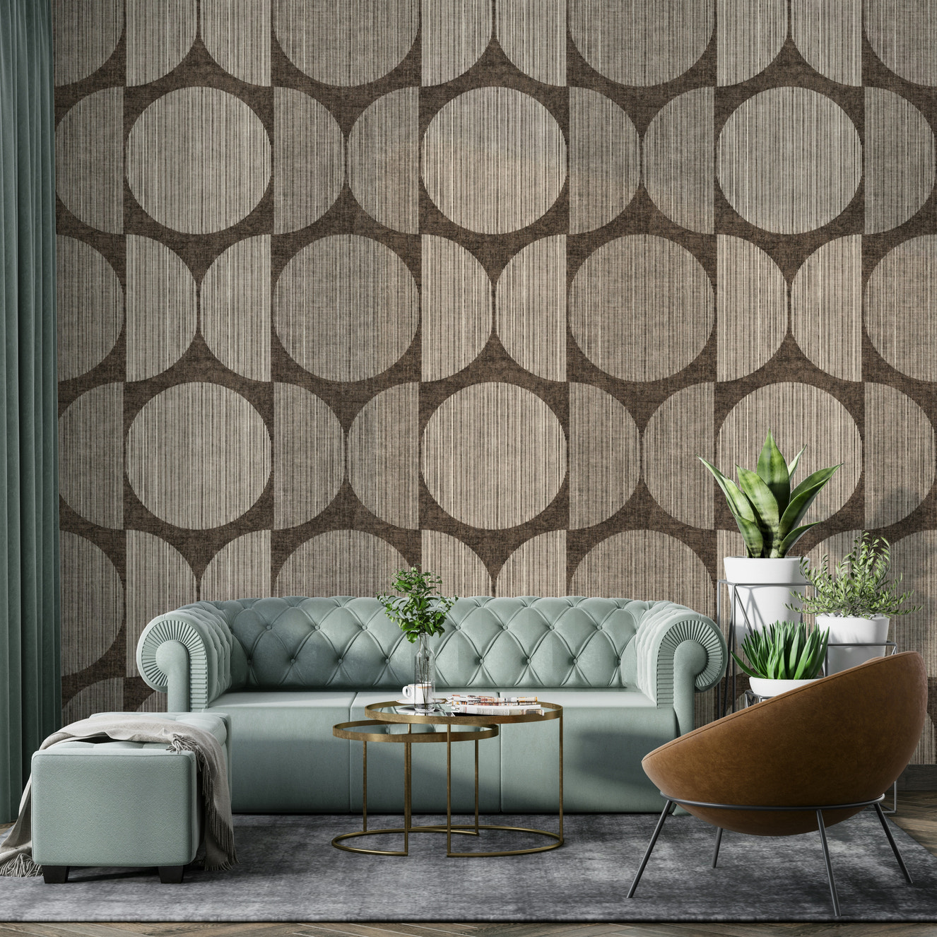 A beautiful Bauhaus circle wallpaper mural for a rustic room.

