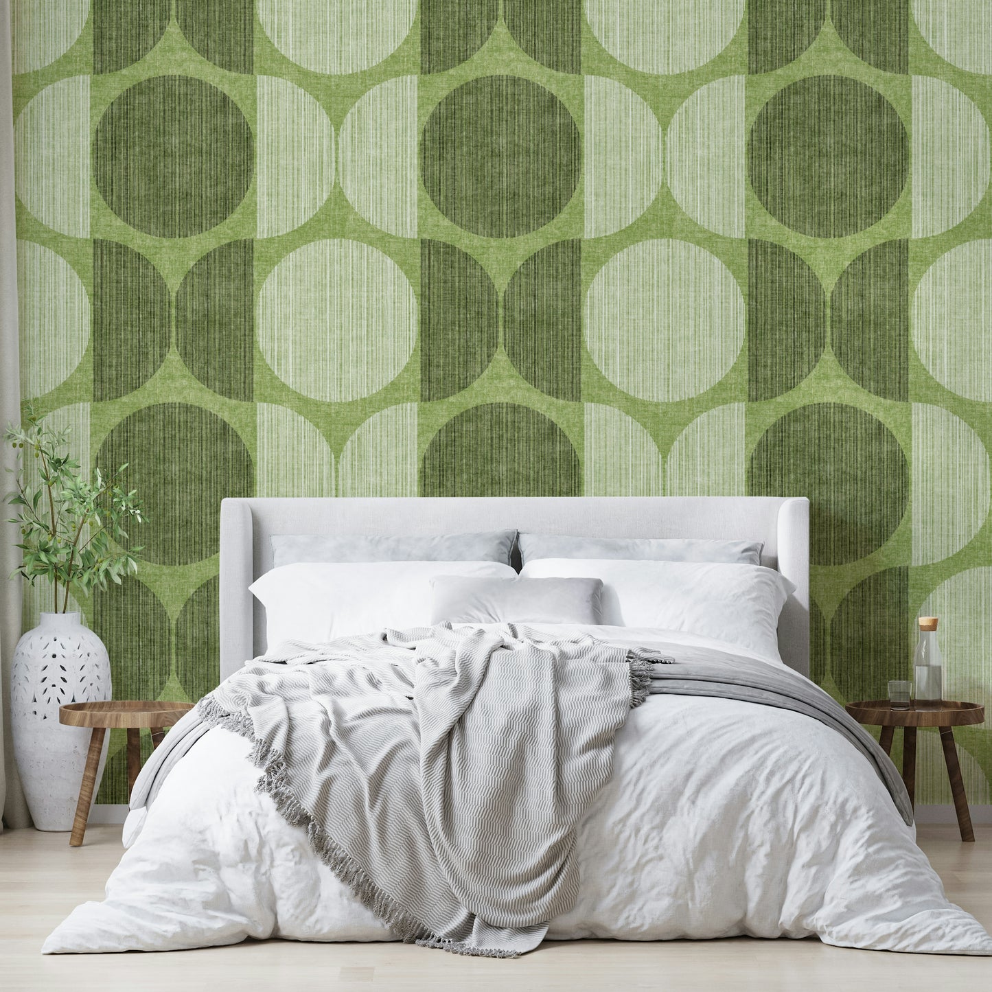 A serene green geometric wall mural for your decor.

