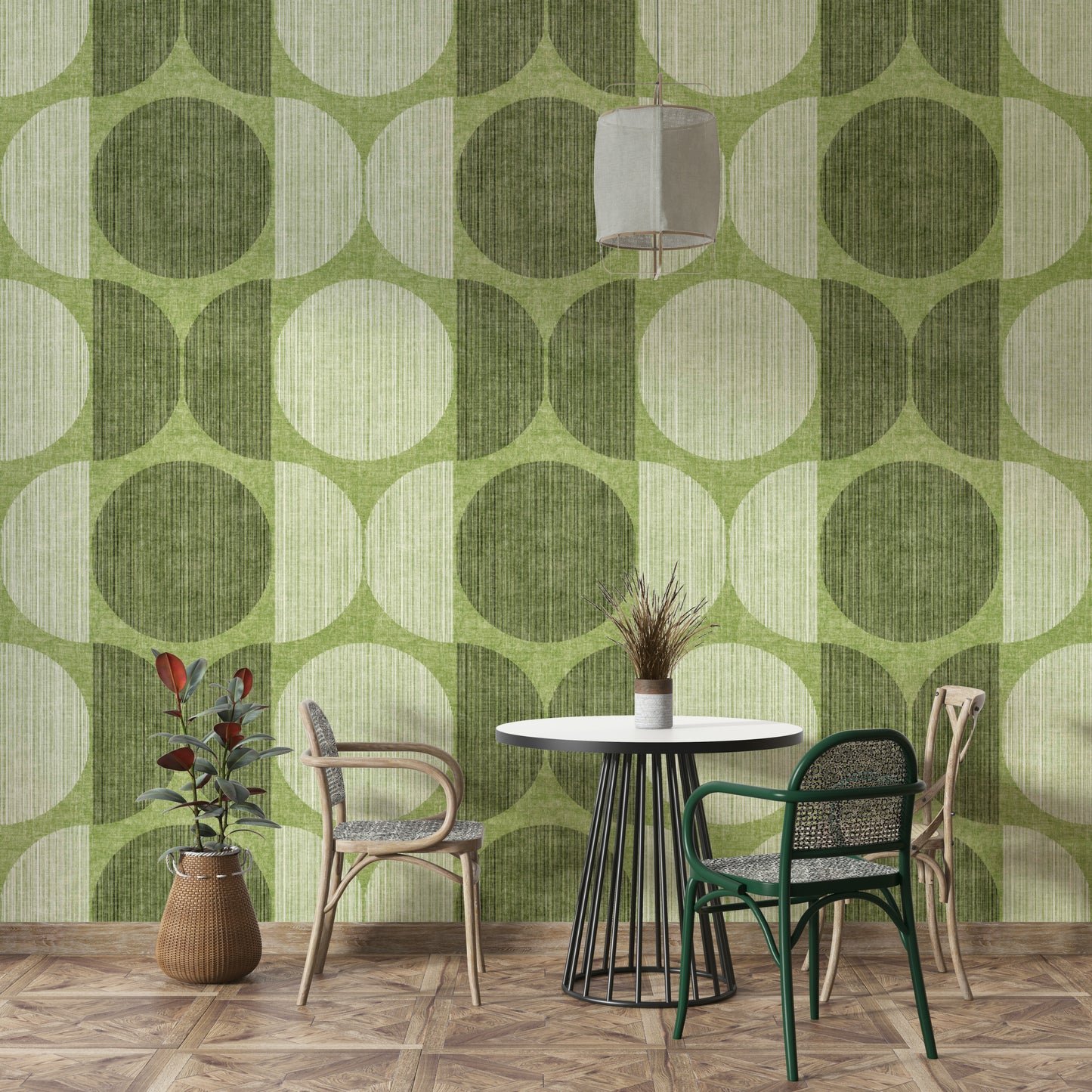 An artistic minimalist shape mural for home decor.

