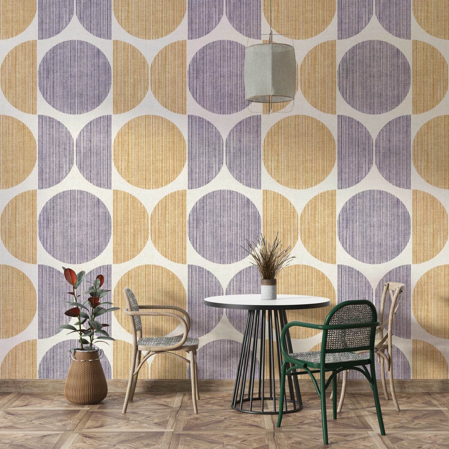 A beautiful Bauhaus circle wallpaper mural for a modern home.

