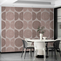 An artistic boho circle mural on minimalist wallpaper.



