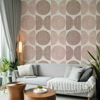 A beautiful pink geometric wallpaper mural with playful circles.



