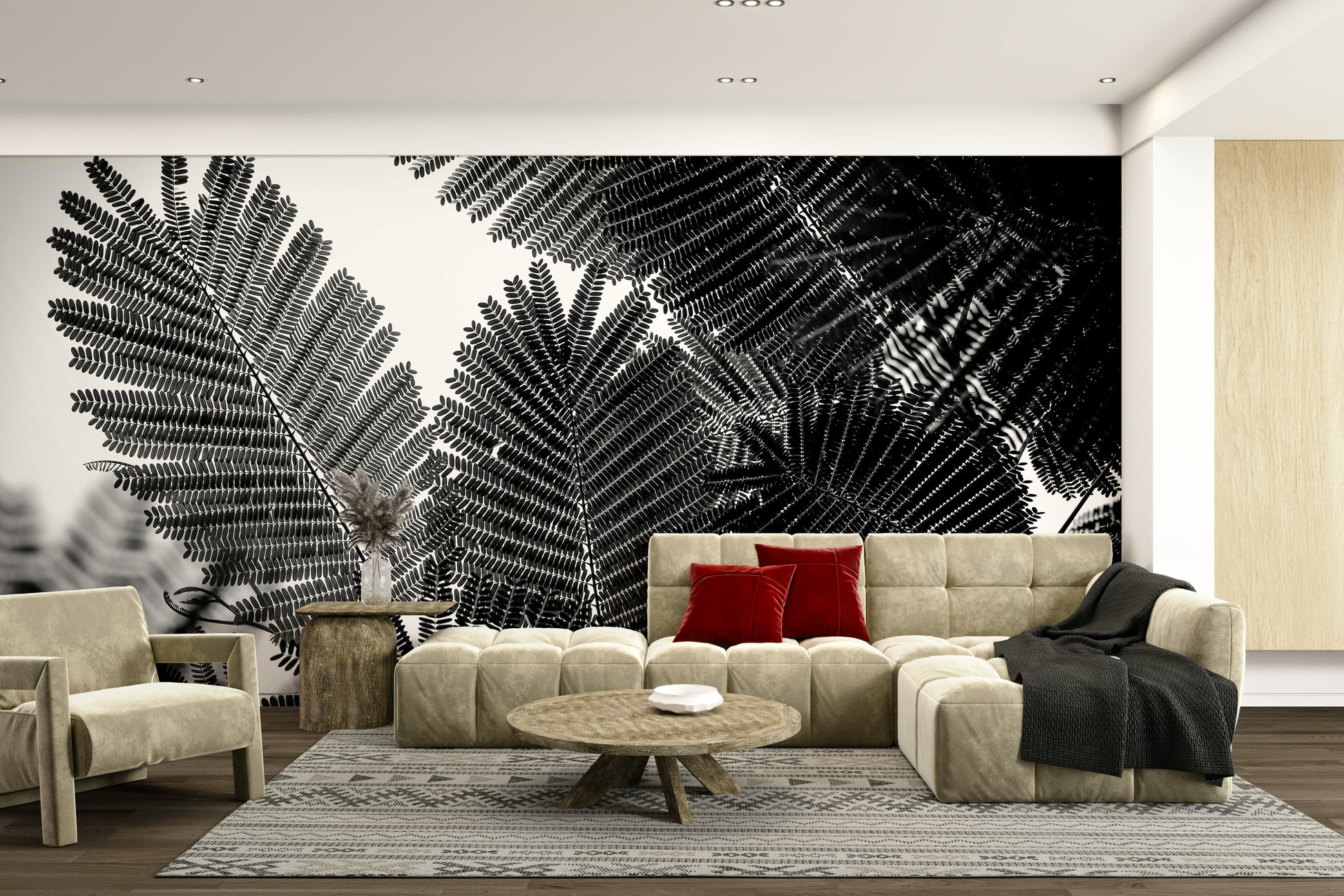 A calming modern design wallpaper mural that defines a space.

