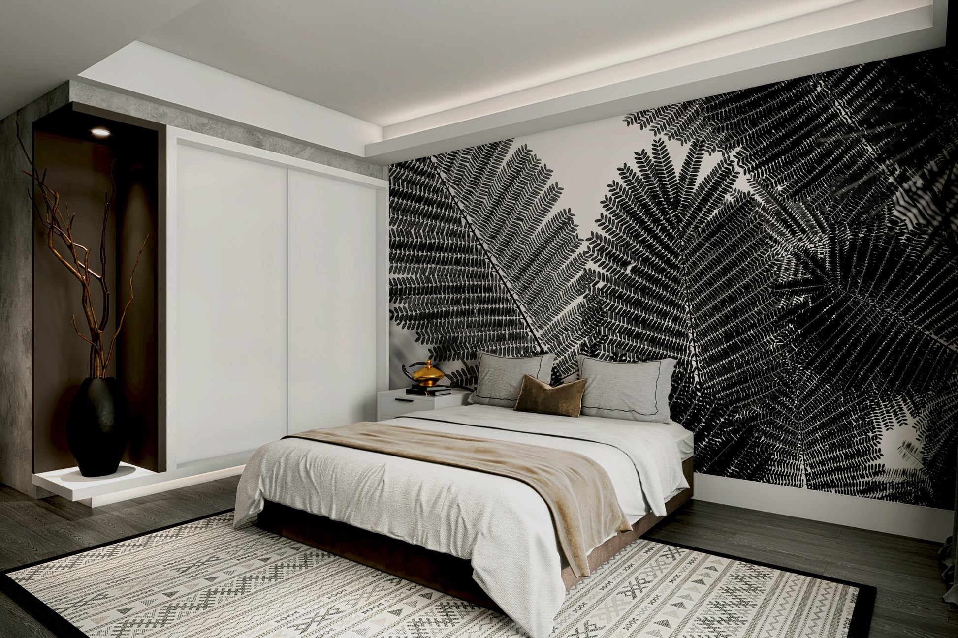 A peaceful abstract design mural on decorative wallpaper.

