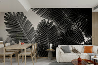 A graceful subtle geometric wall mural in cool, natural tones.


