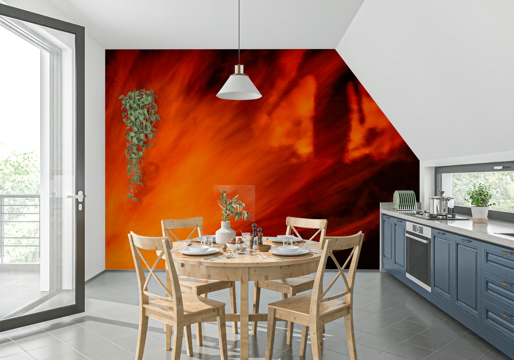 A graceful warm glow wall mural in rich, dark tones.

