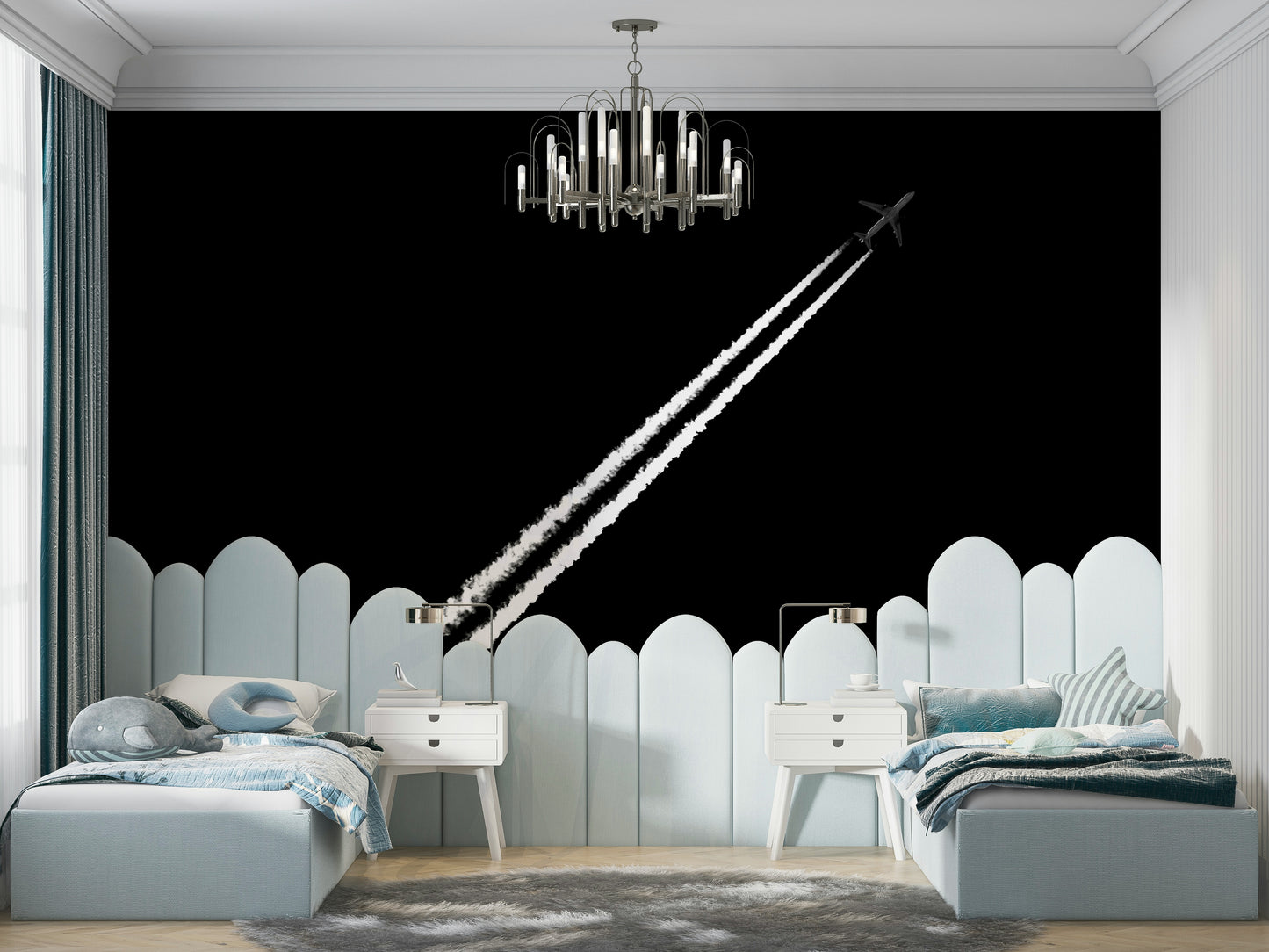 A beautiful modern art wall mural for a living room.

