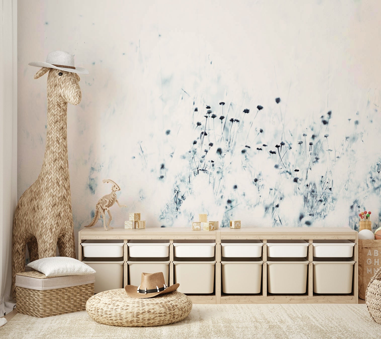 A beautiful botanical thistle wallpaper mural for a modern room.

