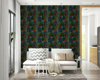 A classic floral wallpaper for walls with a dark theme.

