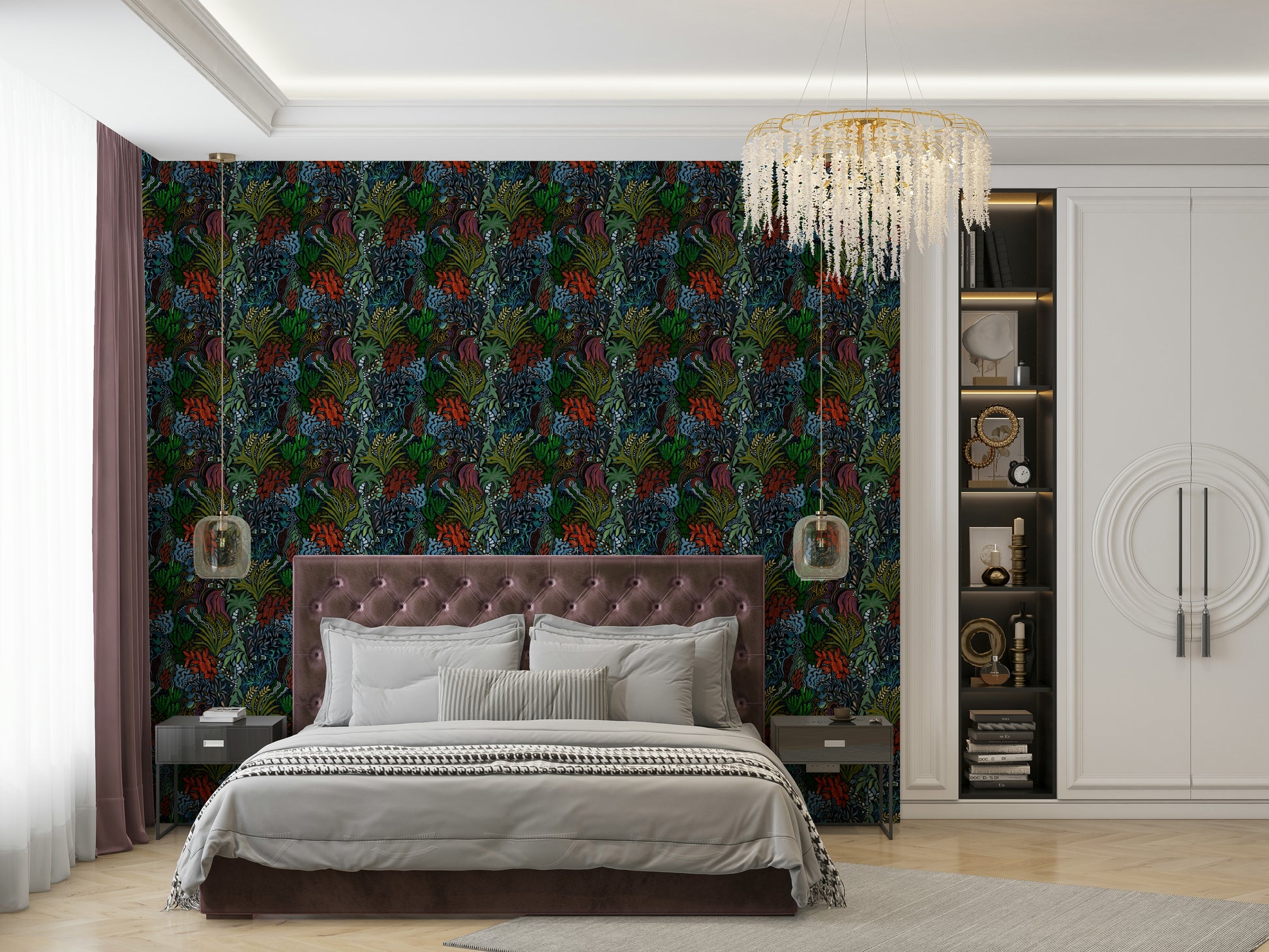 A beautiful dark floral wallpaper mural for a dramatic room.

