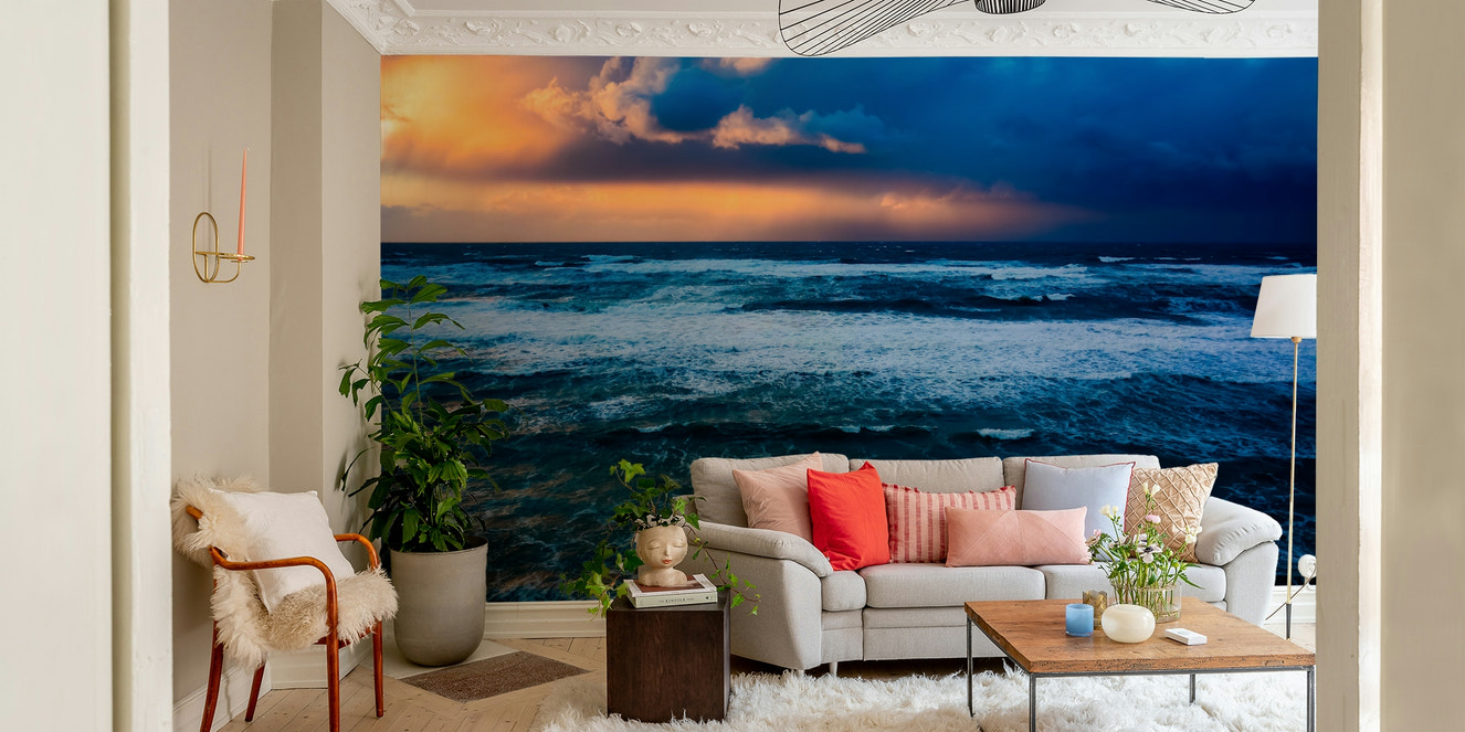 A beautiful stormy ocean wallpaper mural for a dramatic room.

