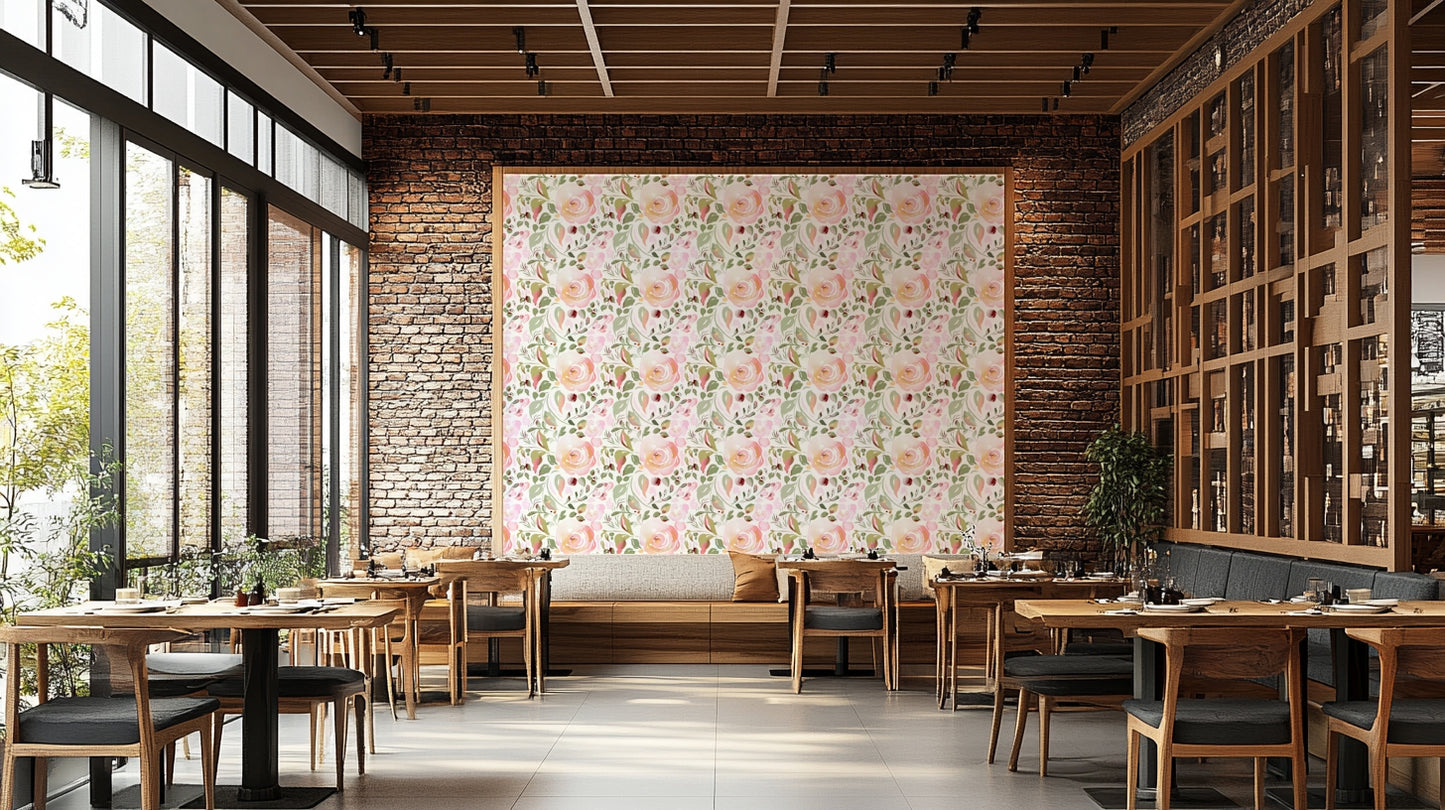 A contemplative watercolor floral wallpaper mural for a feature wall.

