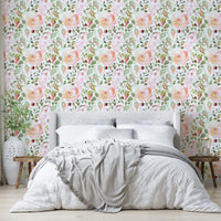 A calming rose design wallpaper mural that defines a space.

