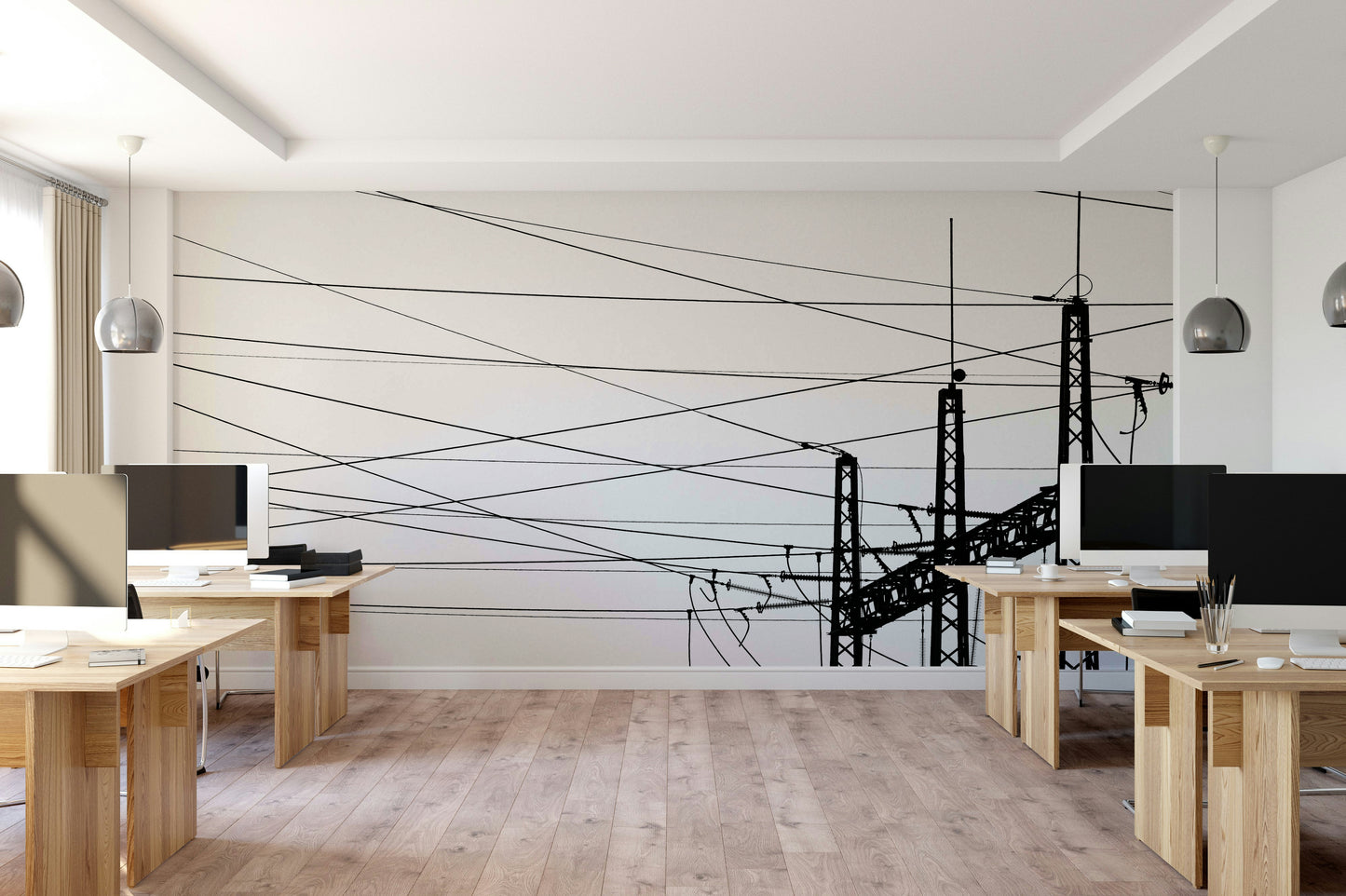 A beautiful modern architecture wall mural for a living room.


