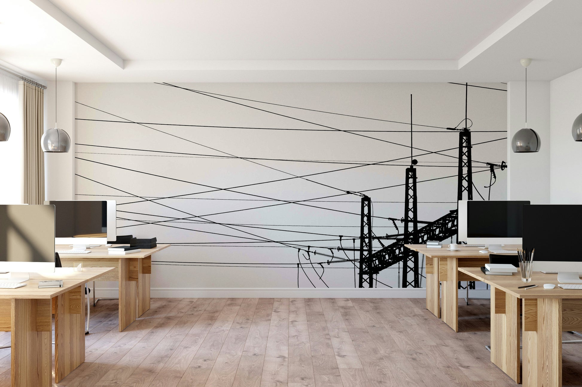 A beautiful modern architecture wall mural for a living room.

