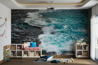 An artistic coastal landscape mural for home decor.

