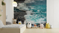 A peaceful open sea mural on decorative wallpaper.

