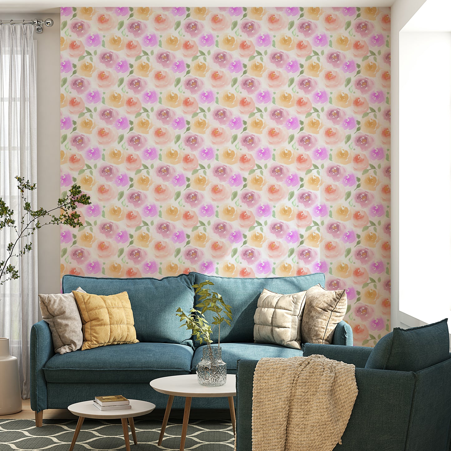 A beautiful pastel rose wallpaper mural for a modern home.

