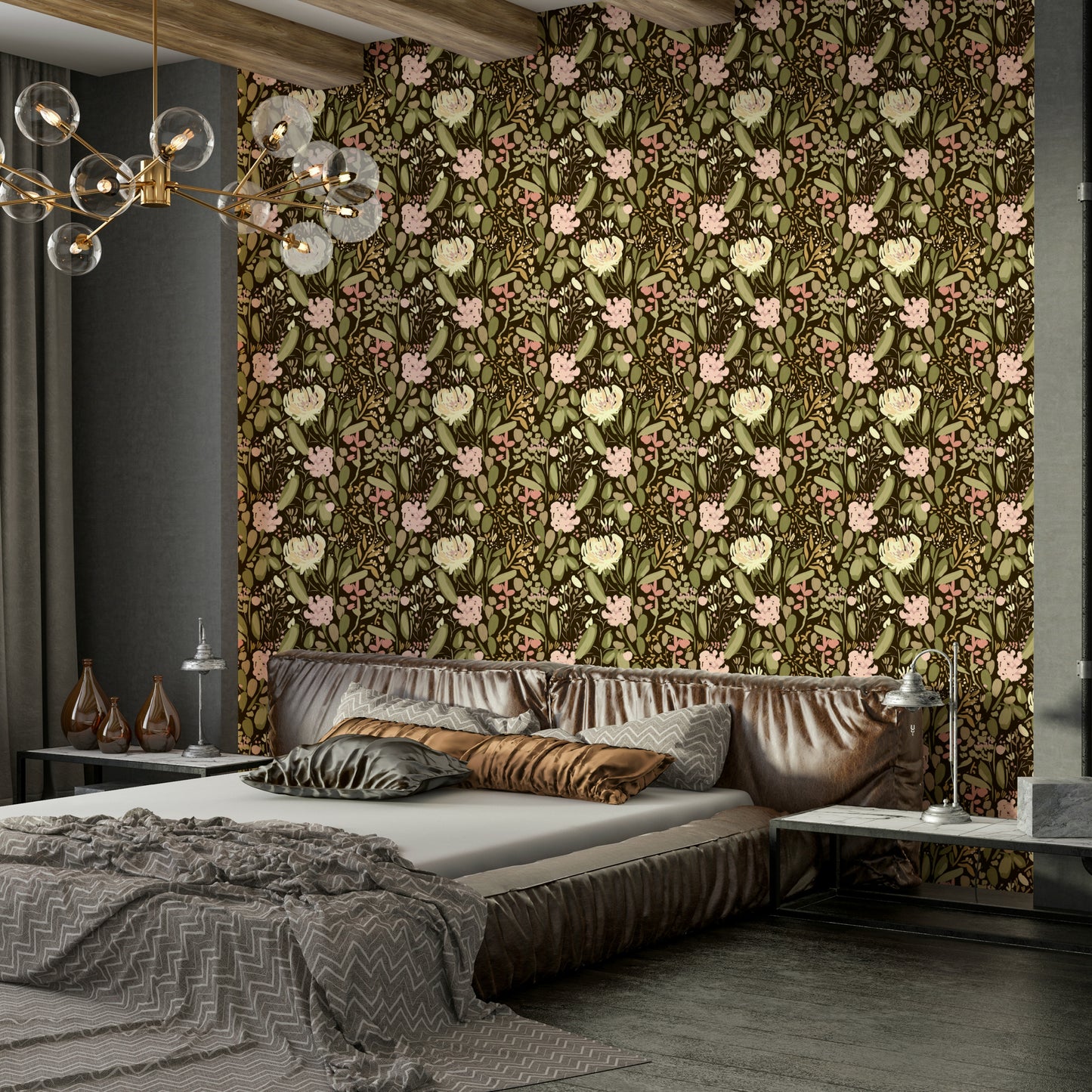 A beautiful serene floral wallpaper mural for a modern home.

