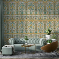 An artistic Mediterranean mural on luxury wallpaper.

