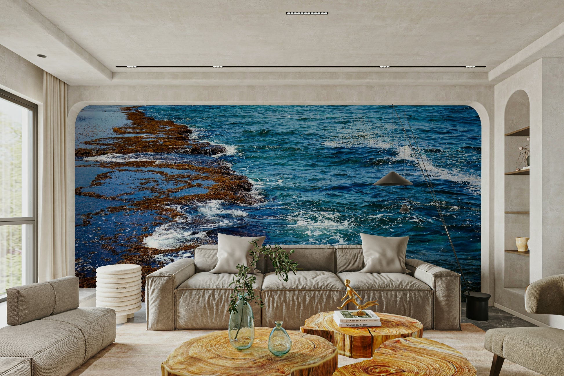 A tranquil coastal view wall mural for your decor.


