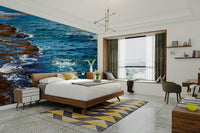 A peaceful open sea mural on decorative wallpaper.

