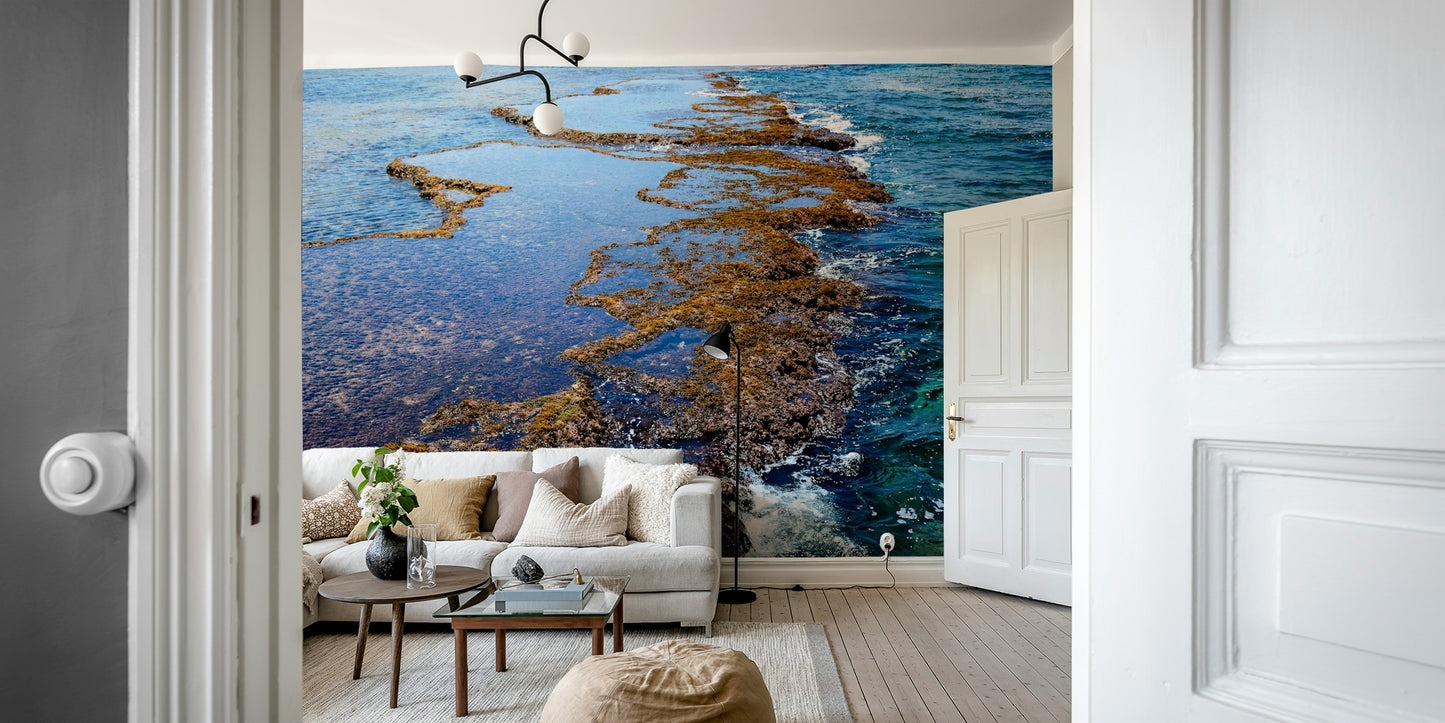 A calming sandy beach wallpaper mural that defines a space.

