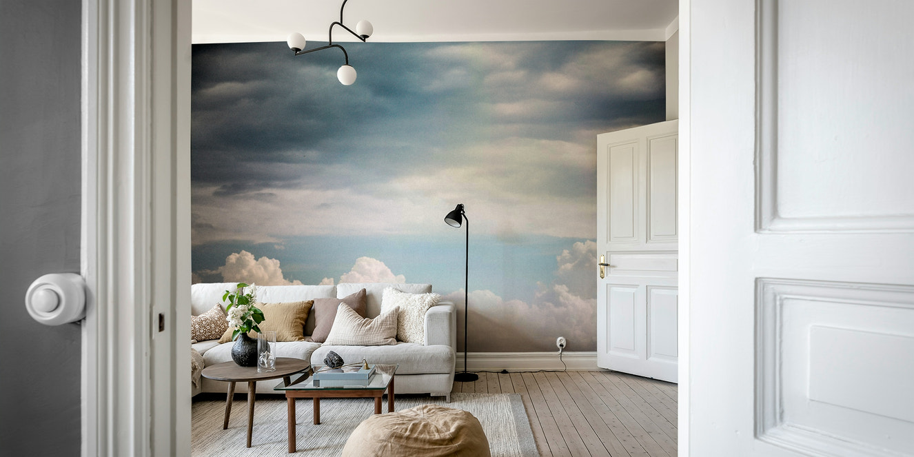 A beautiful serene sky wallpaper mural with autumn clouds.

