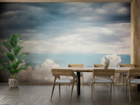 A calming serene sky wallpaper mural that defines a space.

