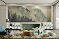 A beautiful misty mountain wallpaper mural for a modern home.

