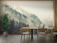 A graceful subtle fog texture wall mural in cool, natural tones.

