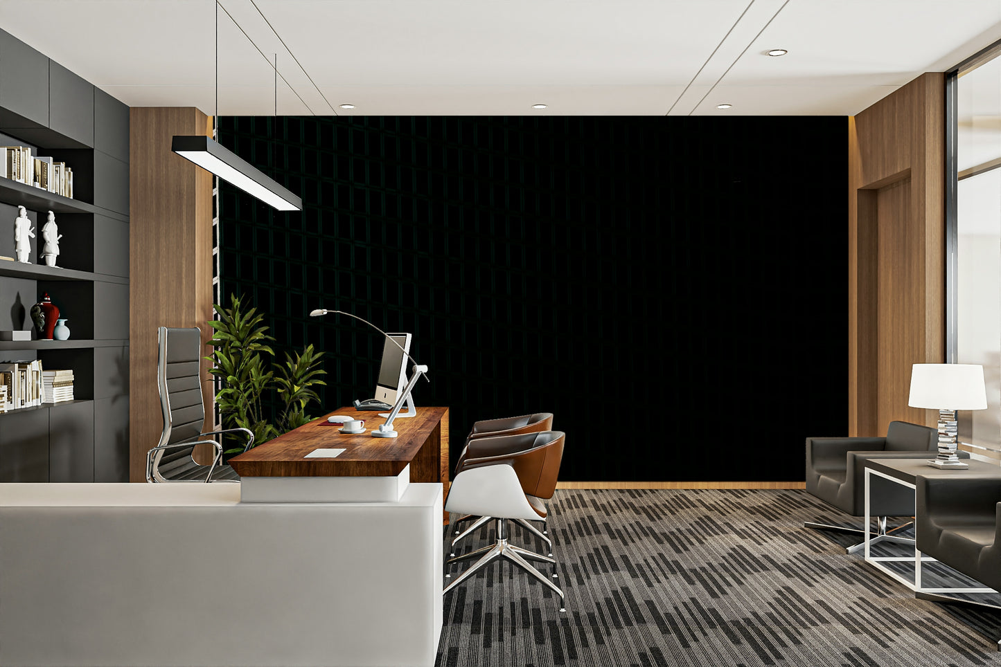 A contemplative stylish office wallpaper mural for a feature wall.

