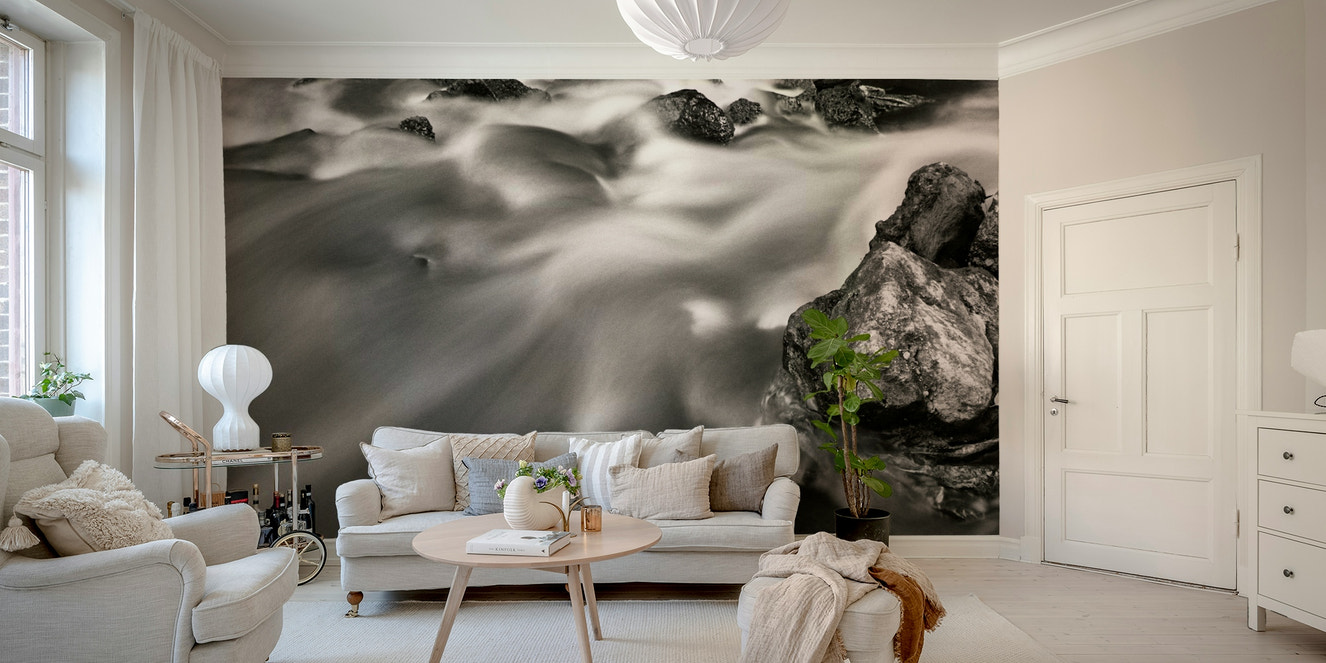 A beautiful calm stream wallpaper mural for a modern home.

