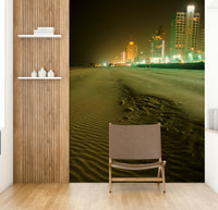 A graceful subtle light wall mural in cool, natural tones.

