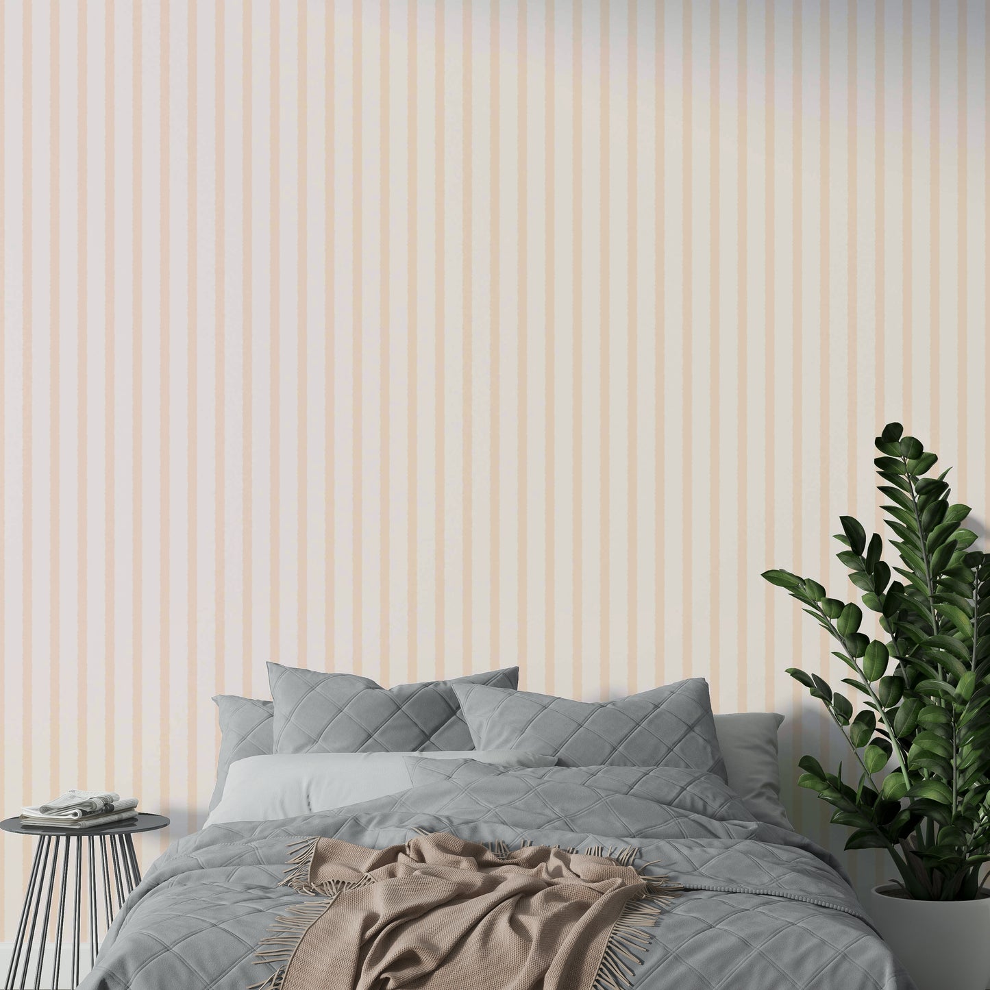 An artistic abstract stripe mural on minimalist wallpaper.

