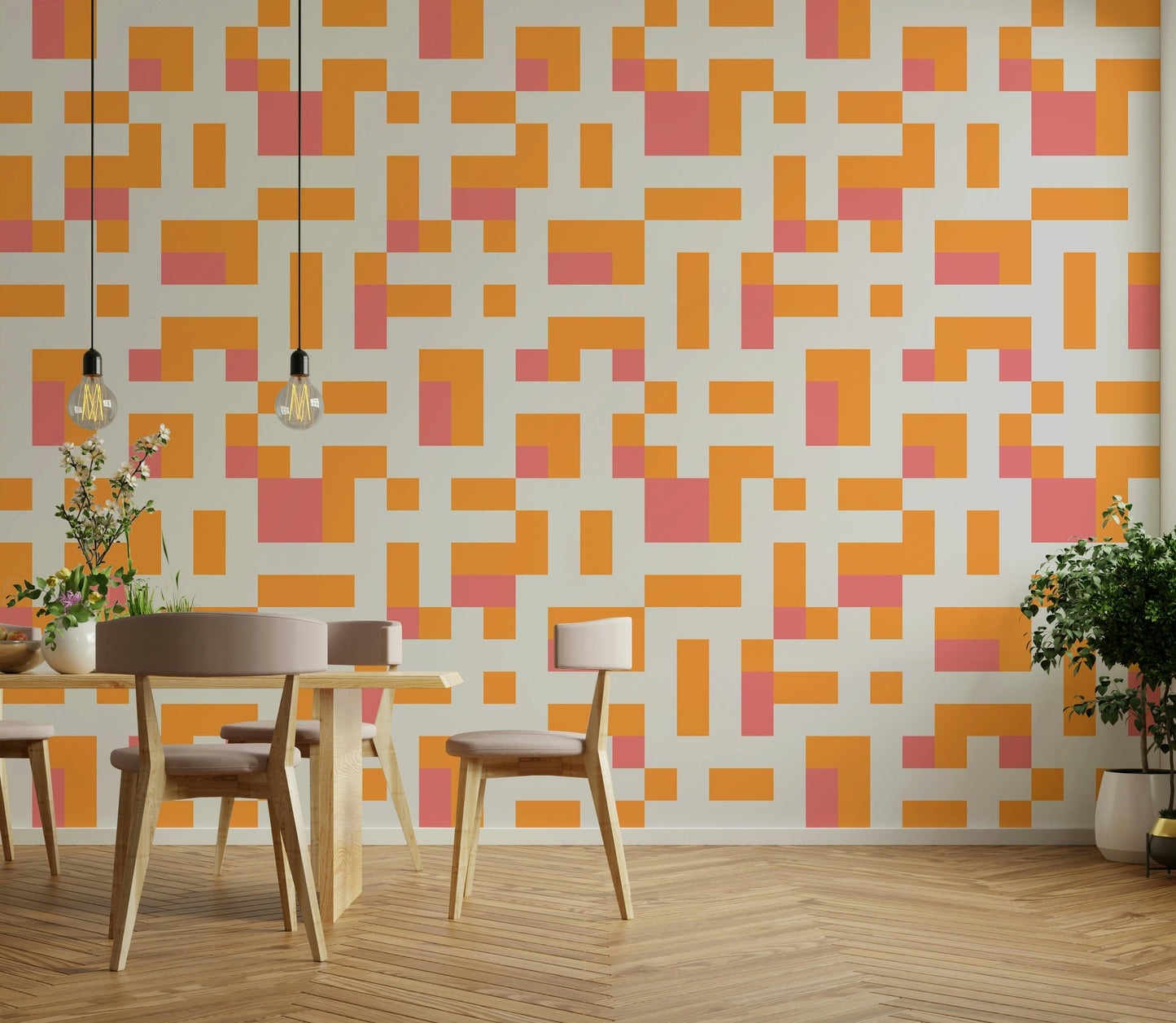 A contemplative geometric design wallpaper mural for a feature wall.


