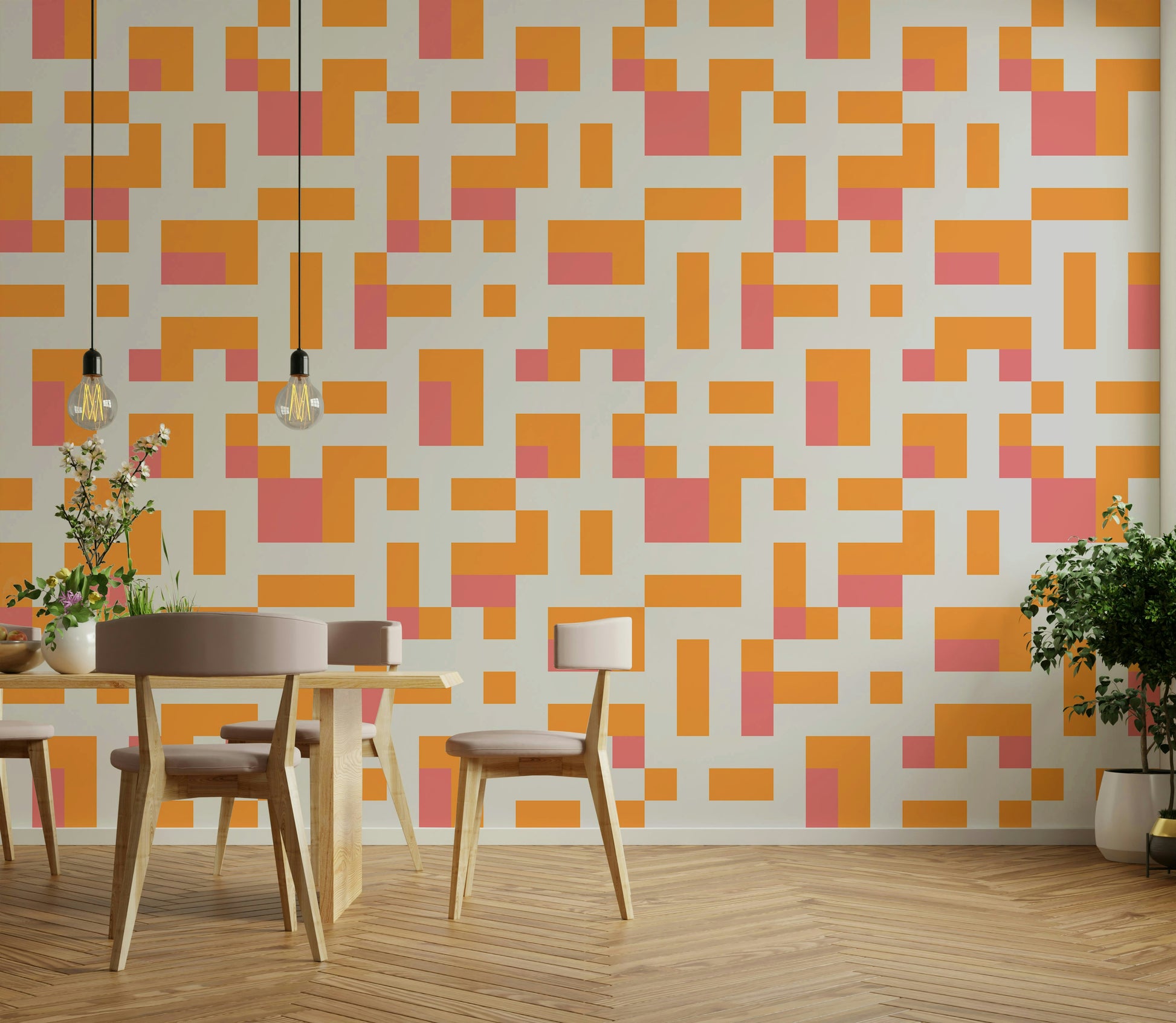 A contemplative geometric design wallpaper mural for a feature wall.

