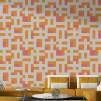 A peaceful geometric design mural on decorative wallpaper.

