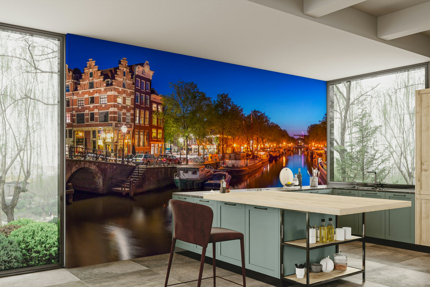 Amsterdam Night Canvas Wall Mural