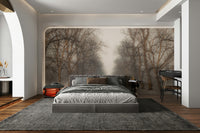 A calming serene park wallpaper mural that defines a space.

